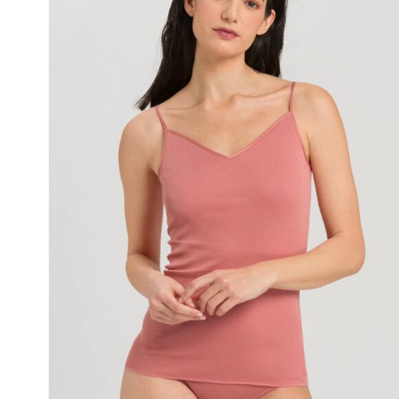 new HANRO 100% Mercerized Cotton Satin Strap Seamless V-Neck Camisole Tank Top - Picture 1 of 5